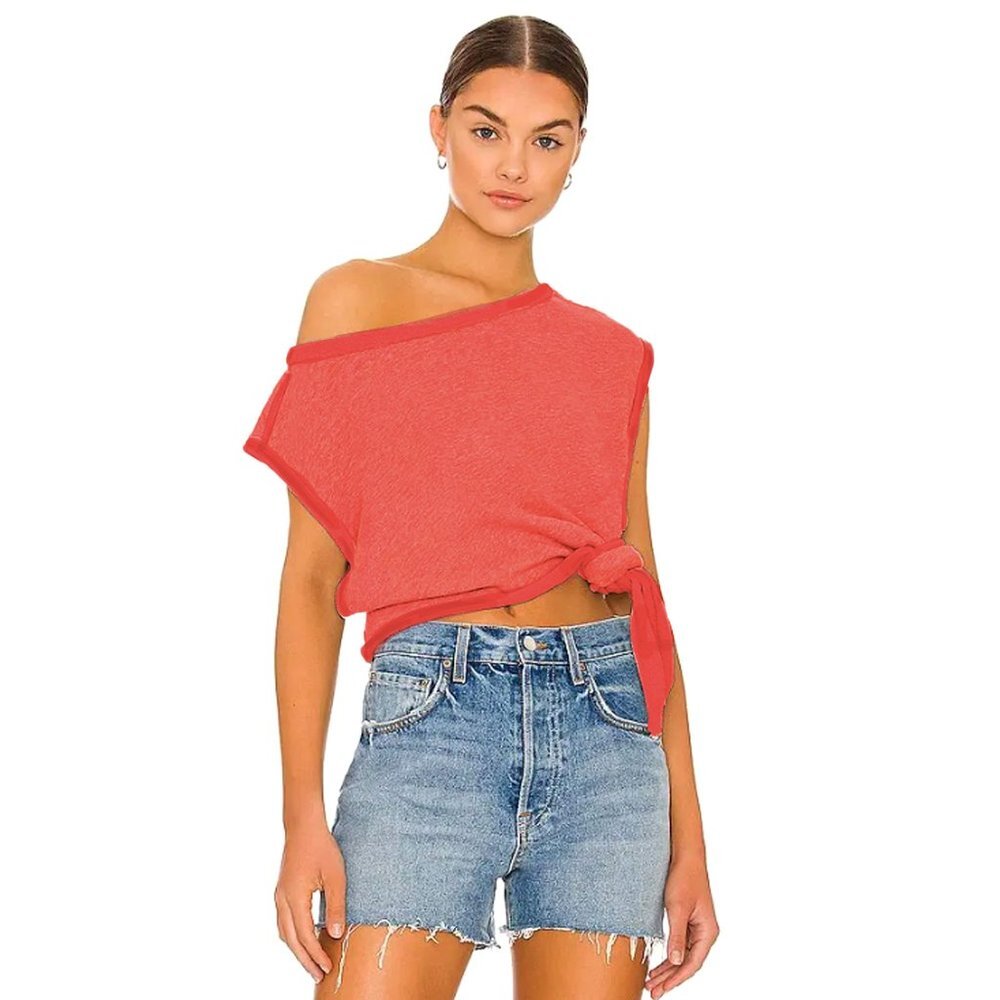Free People We The Free Fresh to Def Terry Sleeveless Top Side Tie Red Gauva NEW